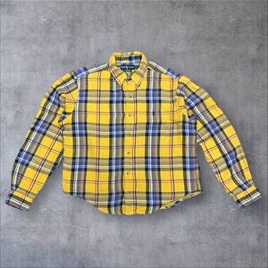 Vintage Ralph Lauren Yellow Plaid Men's Button Down Shirt Size Large